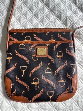 Lauren Ralph Lauren Brown Leather-Trim Crossbody with Equestrian Print 🐎